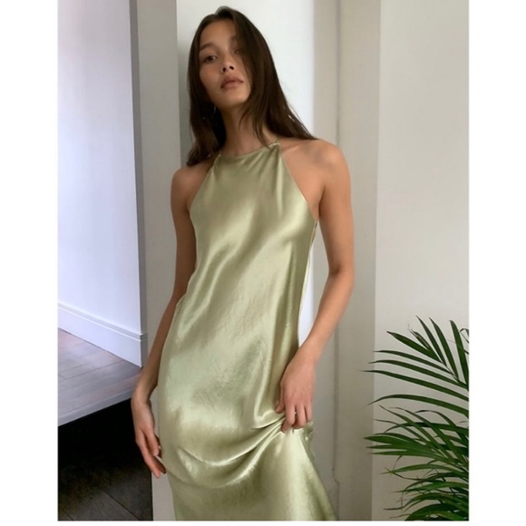 Aritzia Dresses Aritzia Babaton Green Satin Lato Slip Dress Szs Poshmark